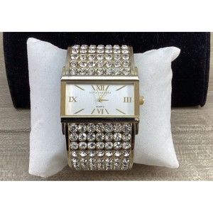 SO422 Sofia Vergara Watch Silver Tone Stainless Steel Rhinestones Cuff Style